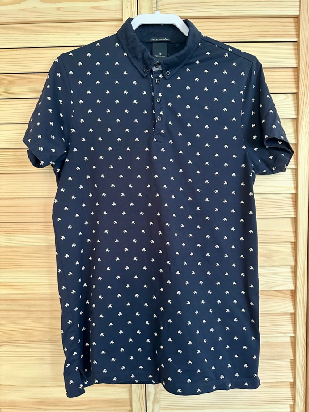 Scotch‎ & Soda Polo Shirt Navy Men Large Micro All Over Print Floral